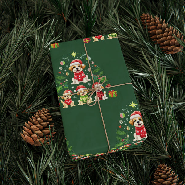 Jolly Dogs-Merry Christmas Wrapping Paper - Festive Dogs with Hats, Sweaters & Snowflakes!