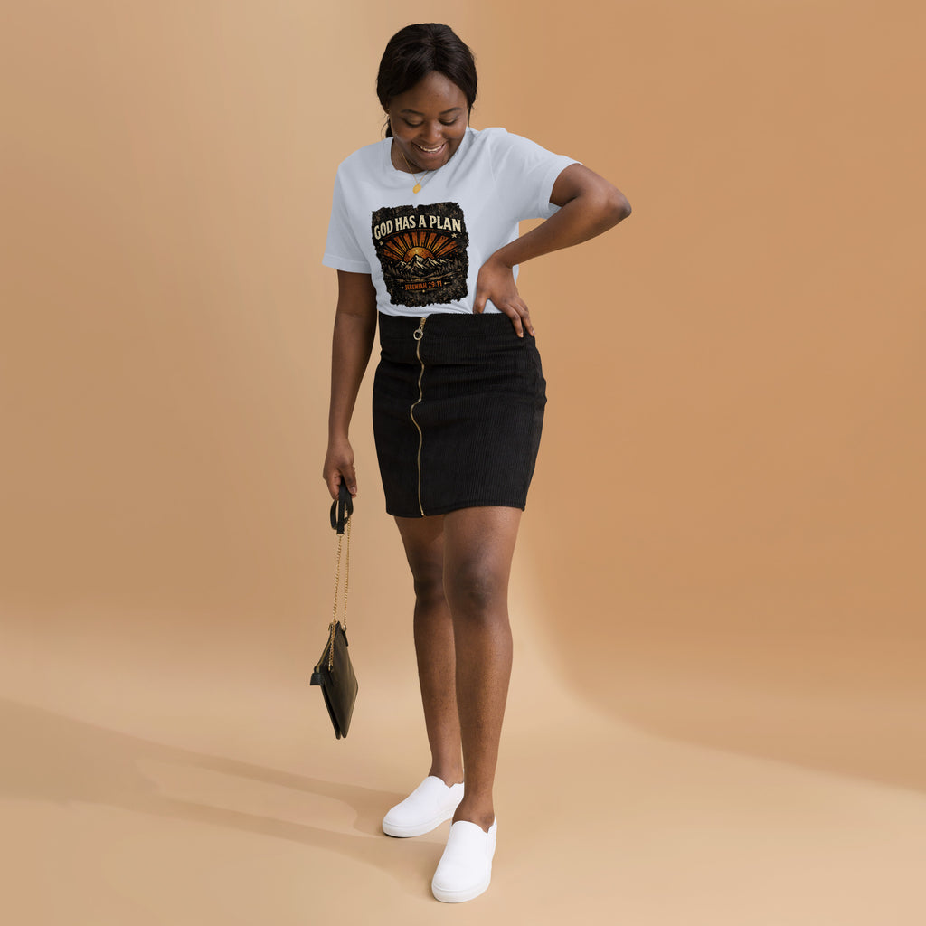 Lady wearing God Has A Plan Graphic Shirt