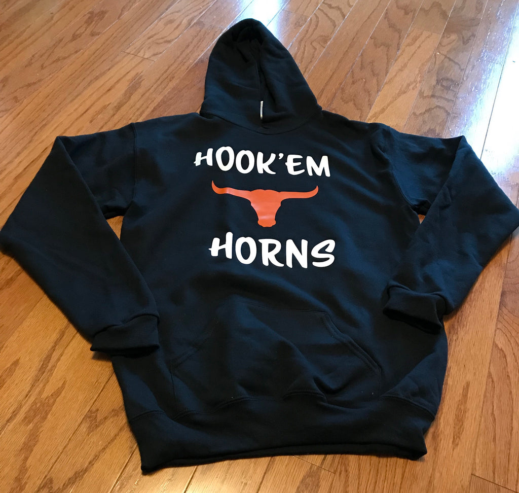 Hook'Em Horns Hoodie (Black) - Peachy Brass