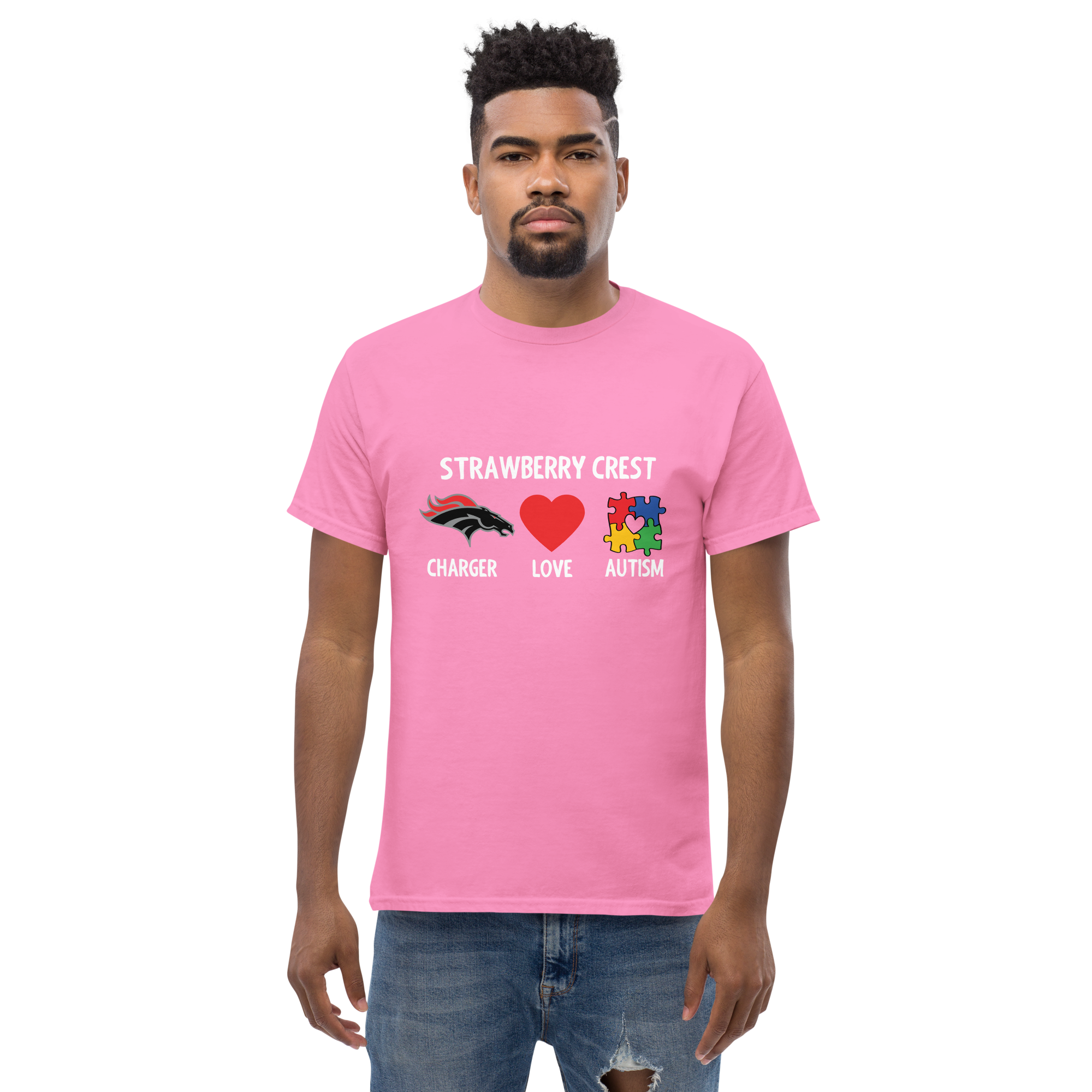 Strawberry Crest Chargers Love Autism Shirt