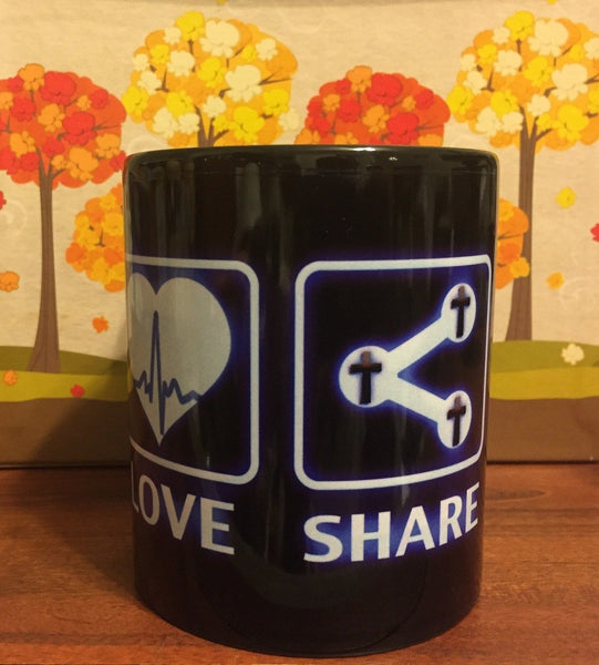 Love Share Pray Icons Mug - Peachy Brass