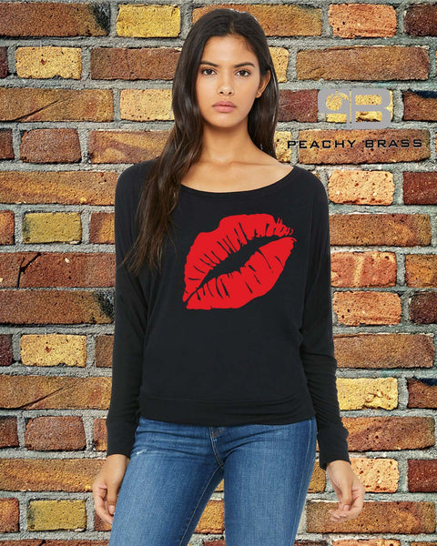 Sexy Lips Off The Shoulder Shirt - Peachy Brass